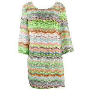 Janet Paris Sz L Multi Color  Tunic 3/4 Sleeve Lined Polyester Top